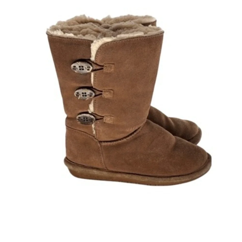 Bearpaw Boots‎ Kids Girls Size 3 Tan Brown Button Sherpa Lined Suede